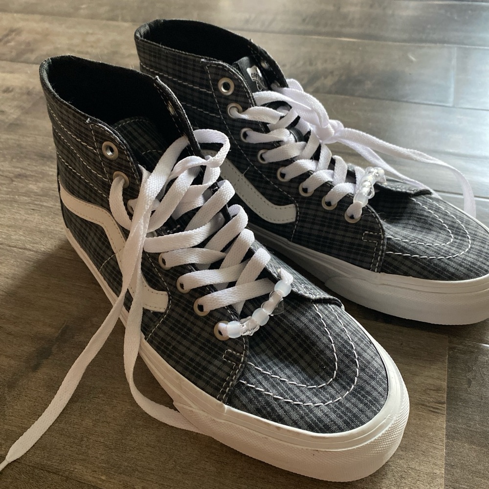 Vans Plaid Black and White High-Top Sneakers